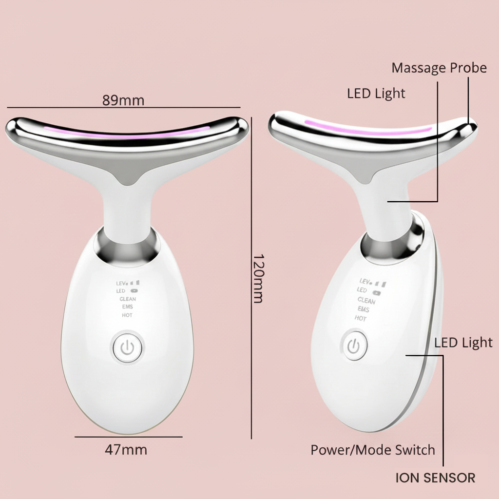 Thermal Neck & Face Tightening Massager- EMS Microcurrent + LED Treatment