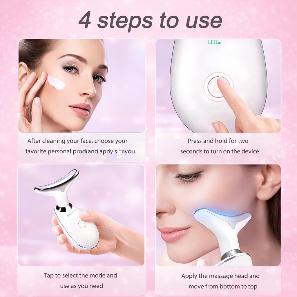 Thermal Neck & Face Tightening Massager- EMS Microcurrent + LED Treatment